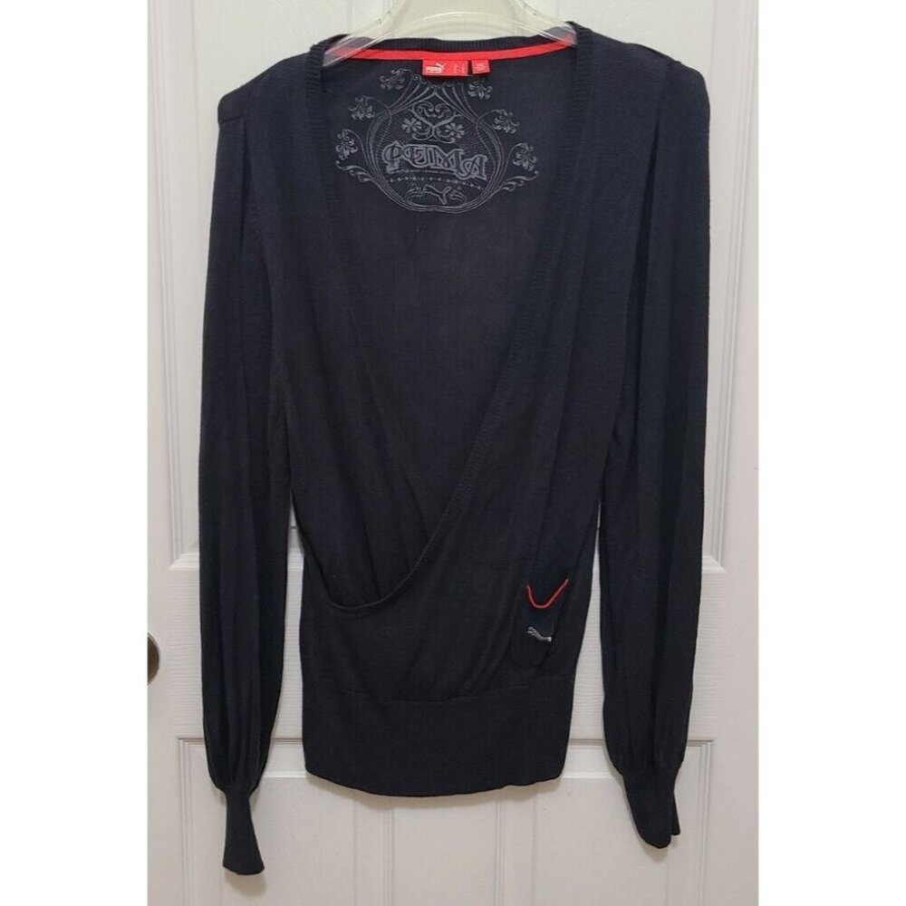Puma Women's Long Sleeve Deep V Neck Wrap Sweater 100%‎ Viscose Black Size Small